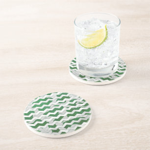 Chevron Cow Green and White Print Coaster