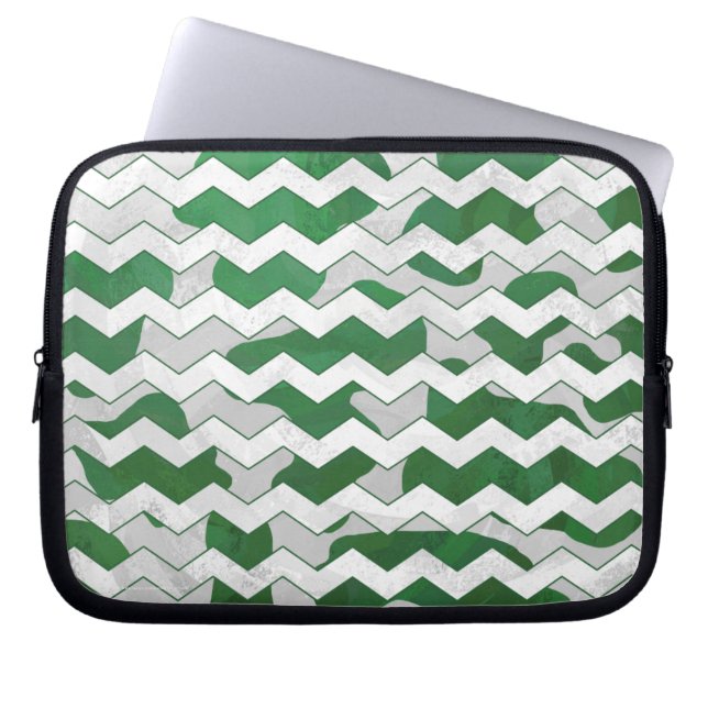 Chevron Cow Green and White Print Laptop Sleeve (Front)