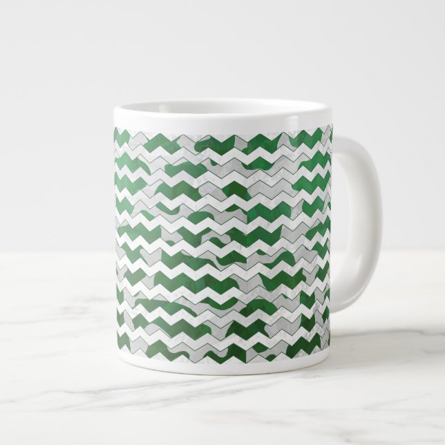 Chevron Cow Green and White Print Large Coffee Mug (Front Right)