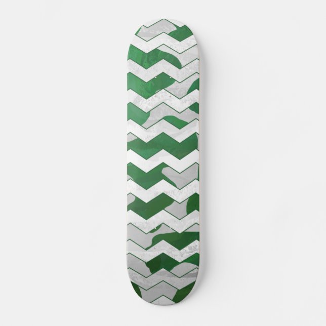 Chevron Cow Green and White Print Skateboard (Front)