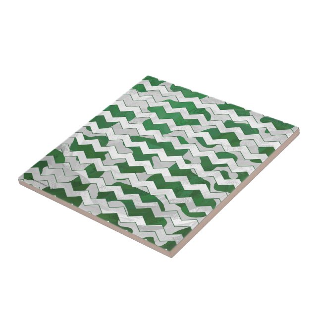 Chevron Cow Green and White Print Tile (Side)