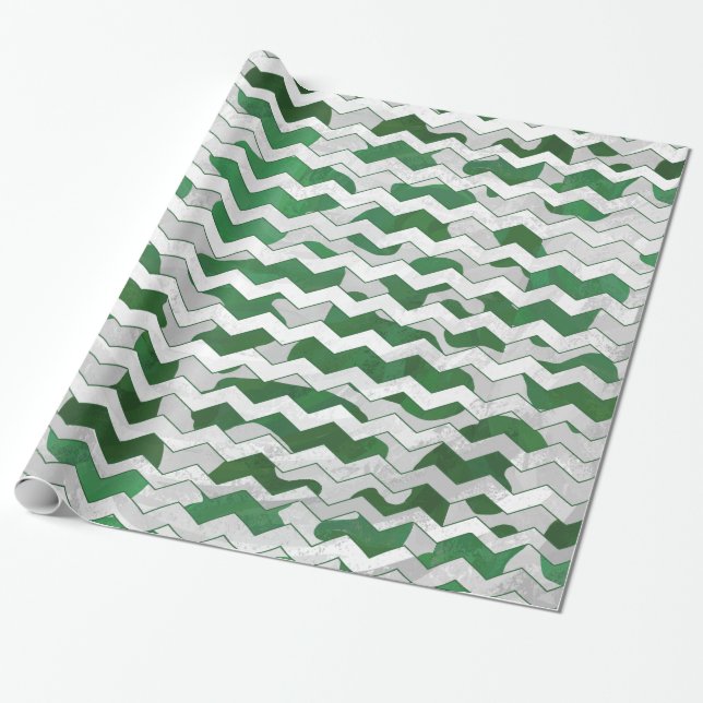 Chevron Cow Green and White Print Wrapping Paper (Unrolled)