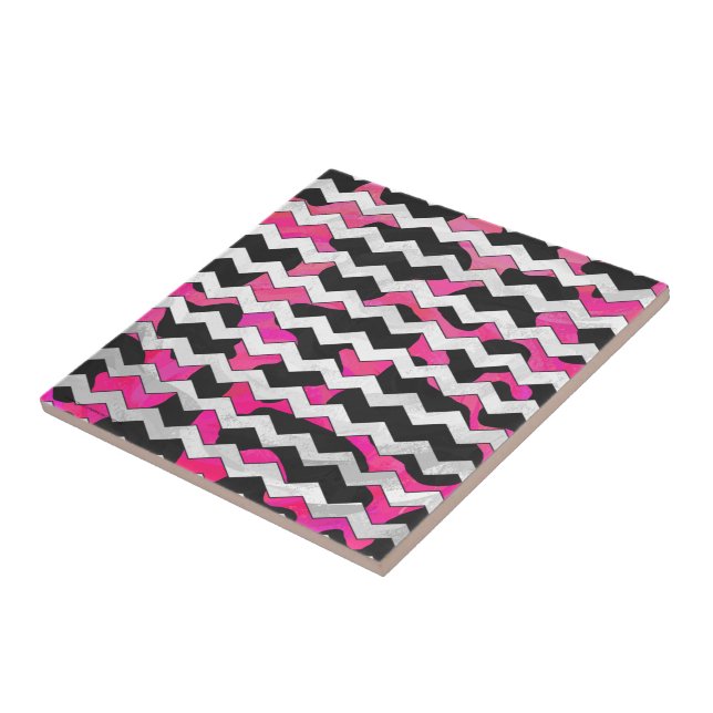 Chevron Cow Hot Pink and Black Print Ceramic Tile (Side)