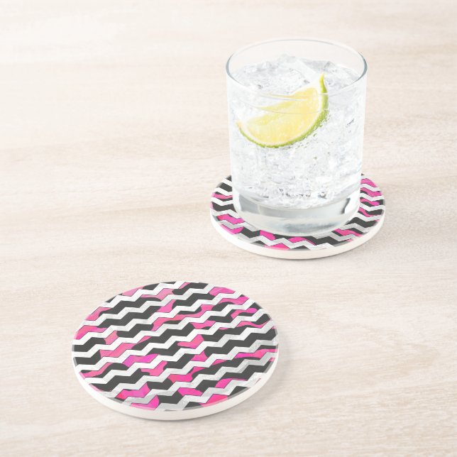 Chevron Cow Hot Pink and Black Print Coaster (Side)