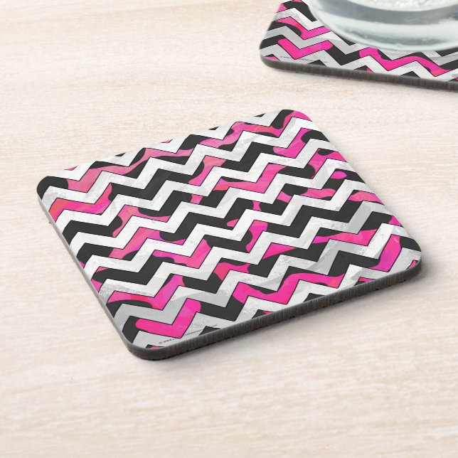 Chevron Cow Hot Pink and Black Print Coaster (Left Side)