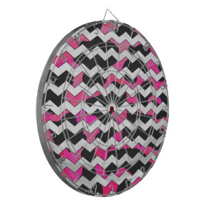 Chevron Cow Hot Pink and Black Print Dartboard