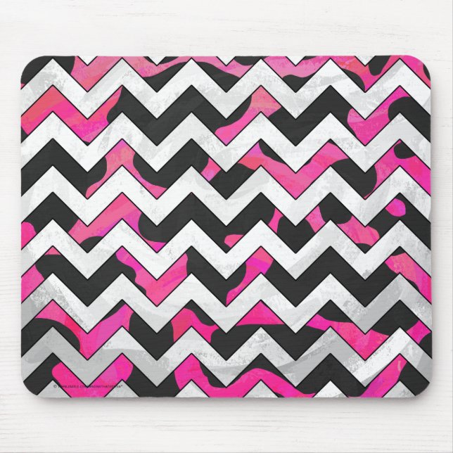 Chevron Cow Hot Pink and Black Print Mouse Pad (Front)