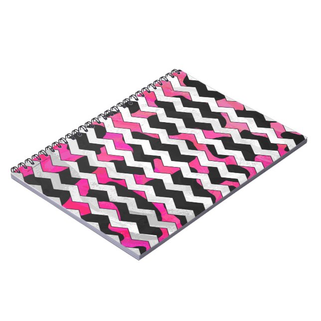 Chevron Cow Hot Pink and Black Print Notebook (Left Side)