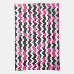 Chevron Cow Hot Pink and Black Print Tea Towel