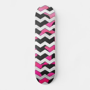 Chevron Cow Pink and Black Skateboard
