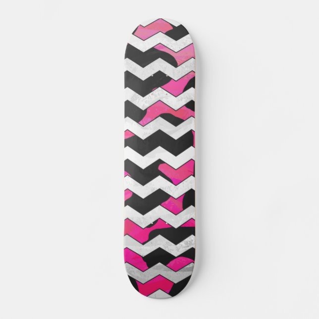 Chevron Cow Pink and Black Skateboard (Front)