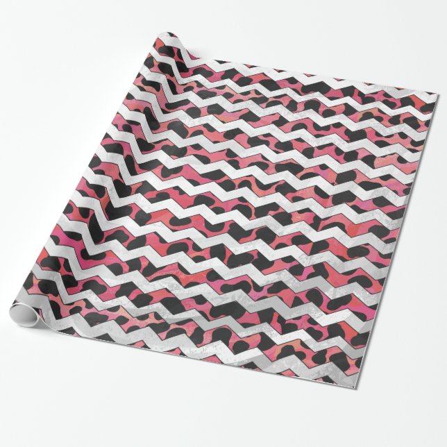 Chevron Cow Pink and Black Wrapping Paper (Unrolled)