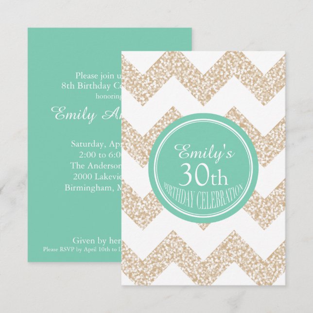 Chevron Custom 30th Birthday Choose Colour Invitation (Front/Back)