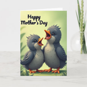 Chevron Cute Birds Mothers Day Card