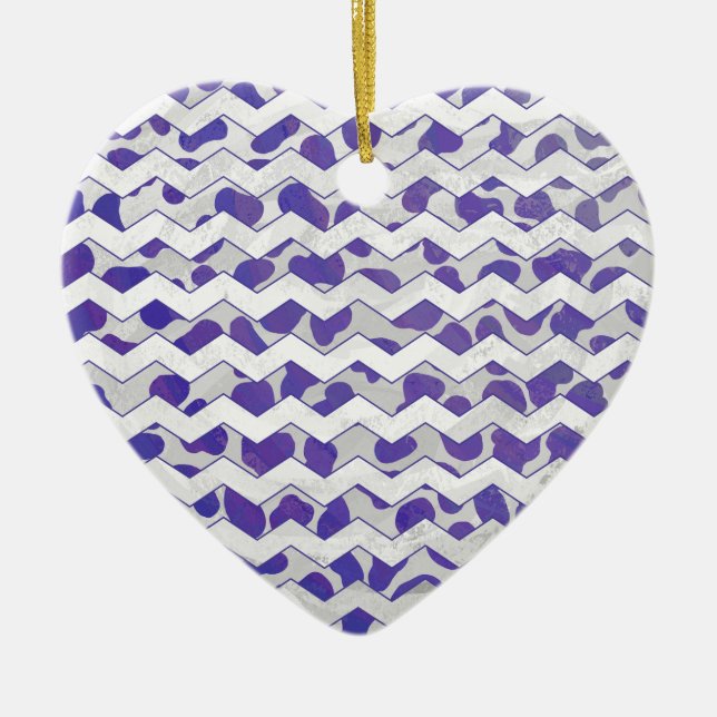 Chevron Dalmatian Purple and White Ceramic Ornament (Front)