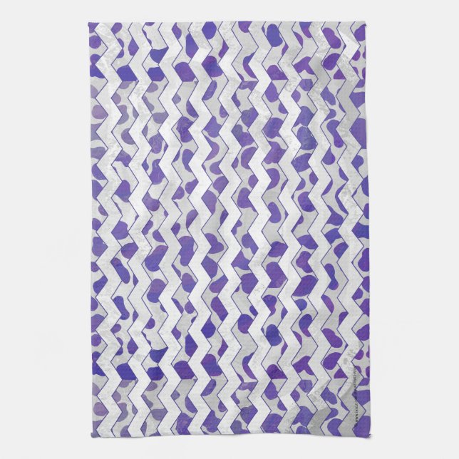 Chevron Dalmatian Purple and White Tea Towel (Vertical)