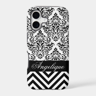 Chevron Damask Designer black   white