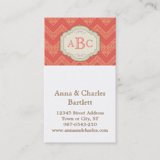 Chevron Damask (Melon) Personalised Monogram Business Card