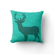 Chevron Deer Silhouette on Burlap | aqua teal