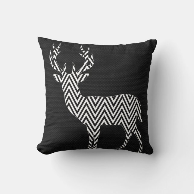 Chevron Deer Silhouette on Burlap | black white Cushion (Front)