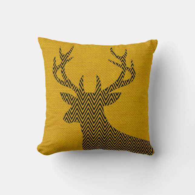 Chevron Deer Silhouette on Burlap | mustard Cushion (Front)