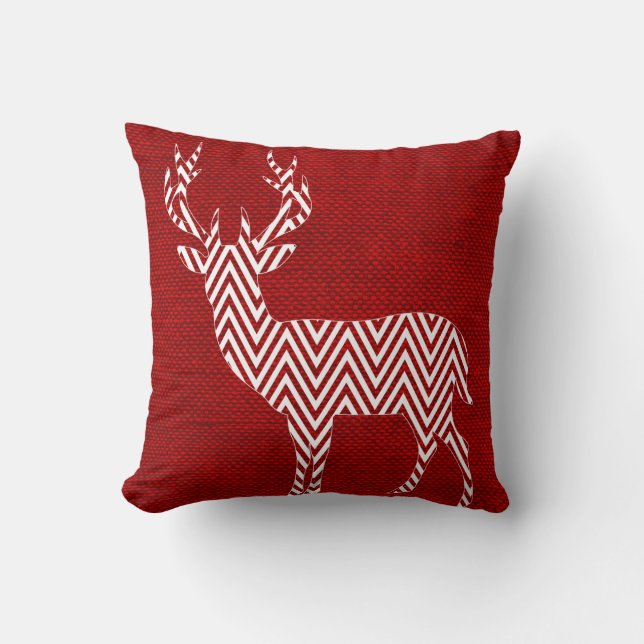 Chevron Deer Silhouette on Burlap | red Cushion (Front)