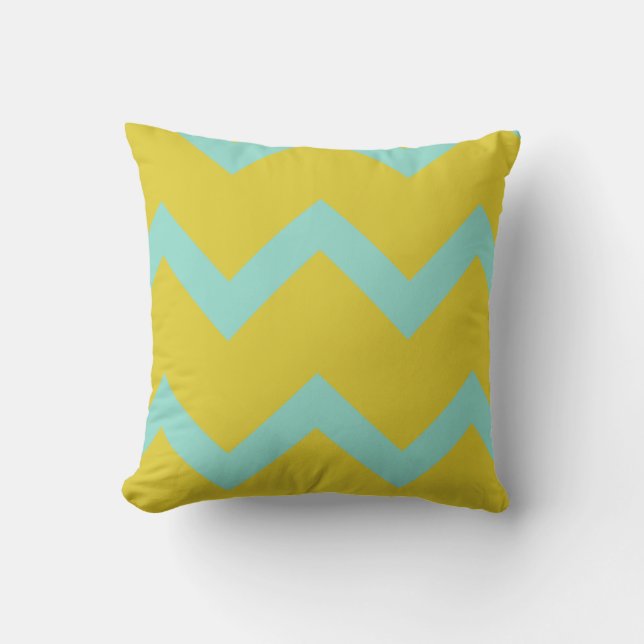 Chevron Designer Pillow: aqua+chartreuse Cushion (Front)
