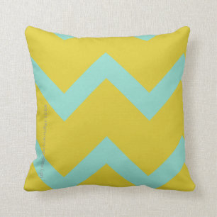 Chevron Designer Pillow: aqua+chartreuse Cushion