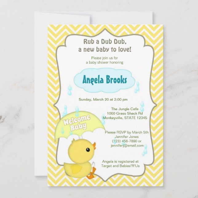 Chevron Duck Baby Shower Sprinkle Invitations (Front)