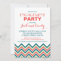 Chevron Engagement Party Invitation Coral And Teal