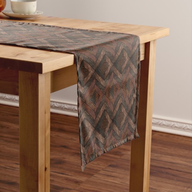 Chevron Faux Dark Grain Wood Pattern Long Table Runner (In Situ)