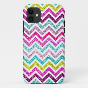 Chevron Faux Glitter Rainbow Coloful Girly Bling iPhone 11 Case