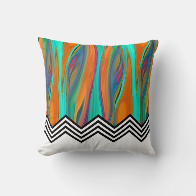 Chevron Flame | aqua orange violet black white Cushion (Front)