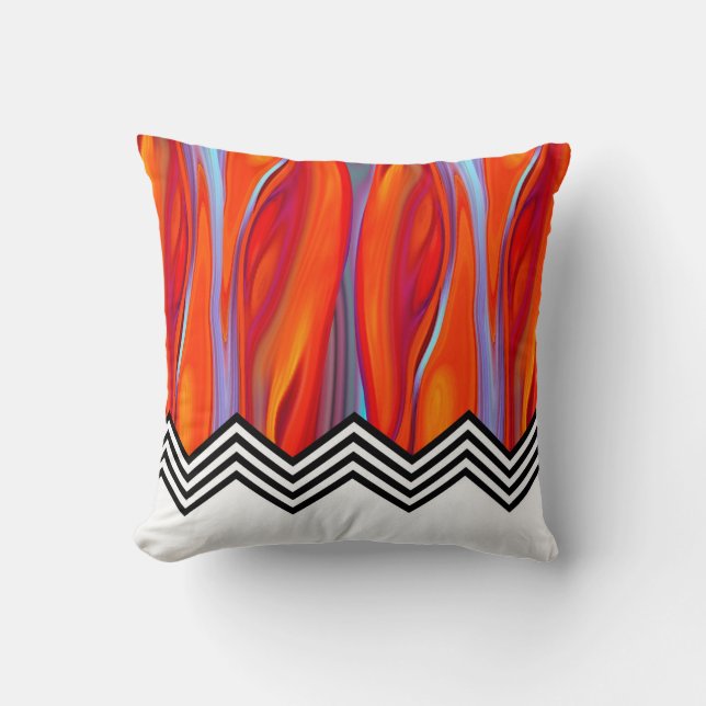 Chevron Flame | red orange blue lilac black white Cushion (Front)