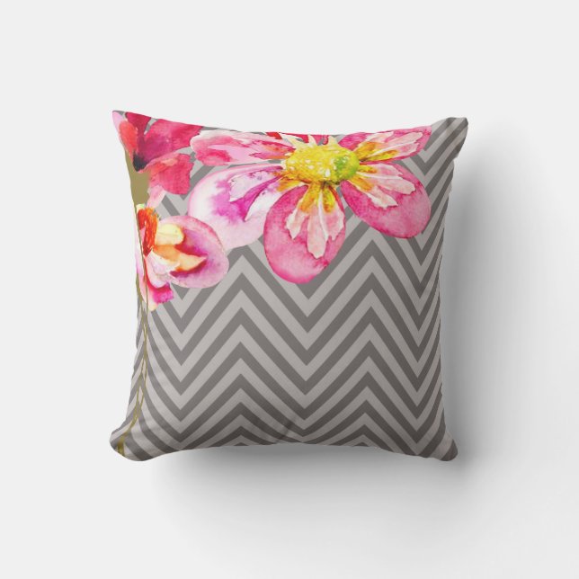 Chevron Floral | grey graphite Cushion (Front)