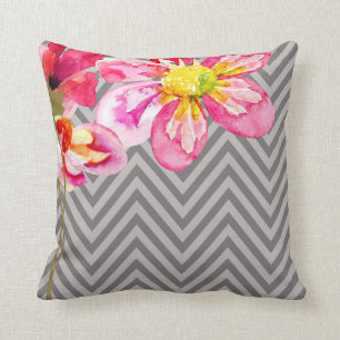 Chevron Floral   grey graphite Cushion