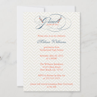Chevron & Flowers Graduation Invitation