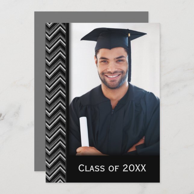 Chevron Frame With Graduation Photo Invitation (Front/Back)