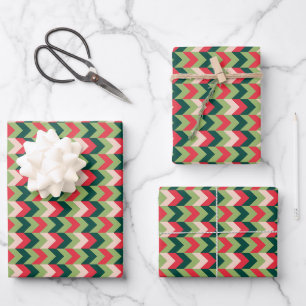 Chevron Geometric Christmas Red Green and Pink Wrapping Paper Sheet