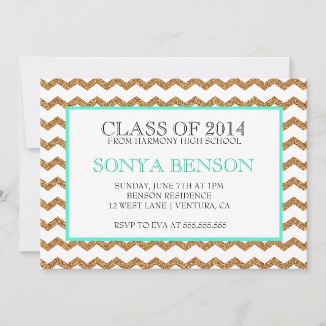 Chevron Glitter Class of 2014 Graduation Invite (Front)