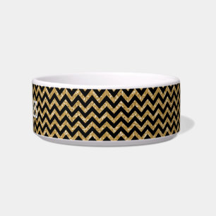 Chevron Glitter Look Cat Bowl