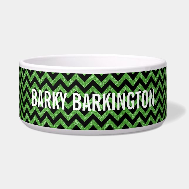 Chevron Glitter Look Dog Bowl (Front)