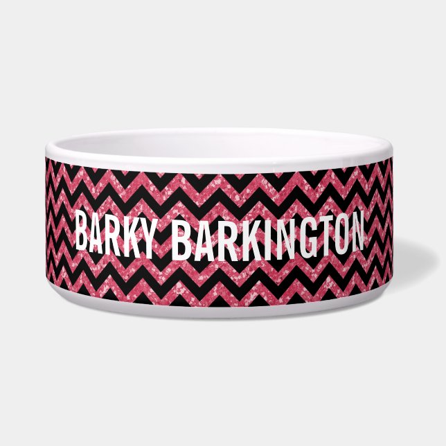 Chevron Glitter Look Dog Bowl (Front)