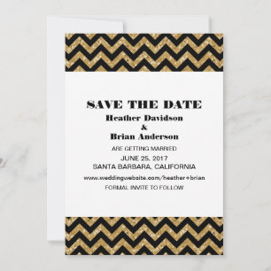 Chevron Glitter Save the Date Invite, Gold Invitation