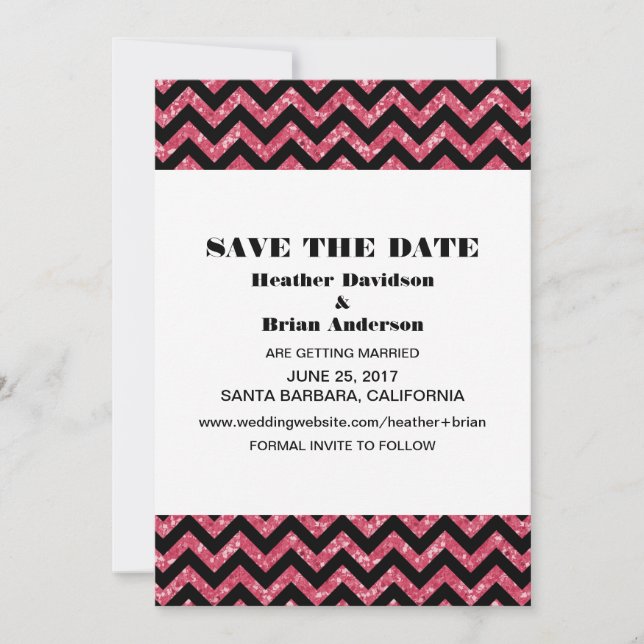 Chevron Glitter Save the Date Invite, Pink Invitation (Front)