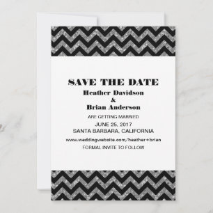 Chevron Glitter Save the Date Invite, Silver Invitation