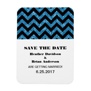 Chevron Glitter Save the Date Magnet, Blue Magnet