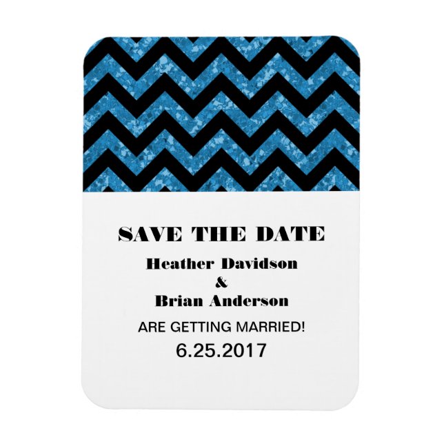 Chevron Glitter Save the Date Magnet, Blue Magnet (Vertical)