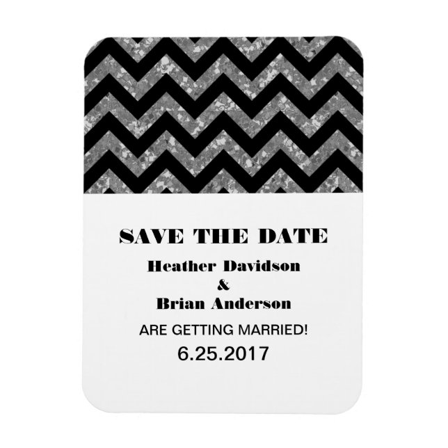 Chevron Glitter Save the Date Magnet, Silver Magnet (Vertical)