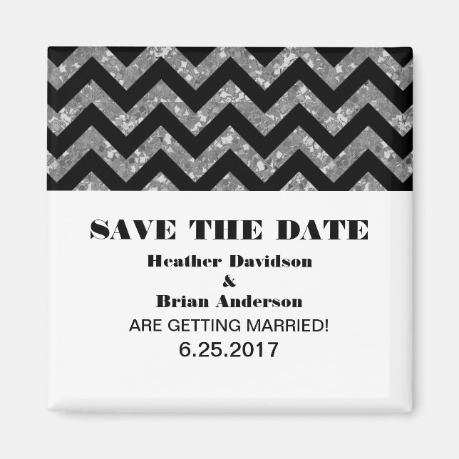 Chevron Glitter Save the Date Magnet, Silver Magnet (Front)